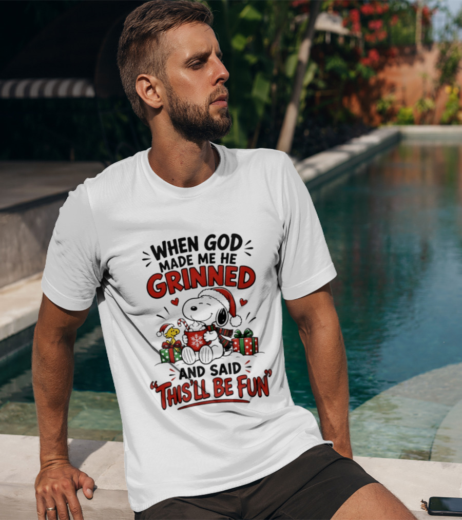 When God Made Me He Grinned Snoopy Christmas Festive Fun 2026 T-Shirt