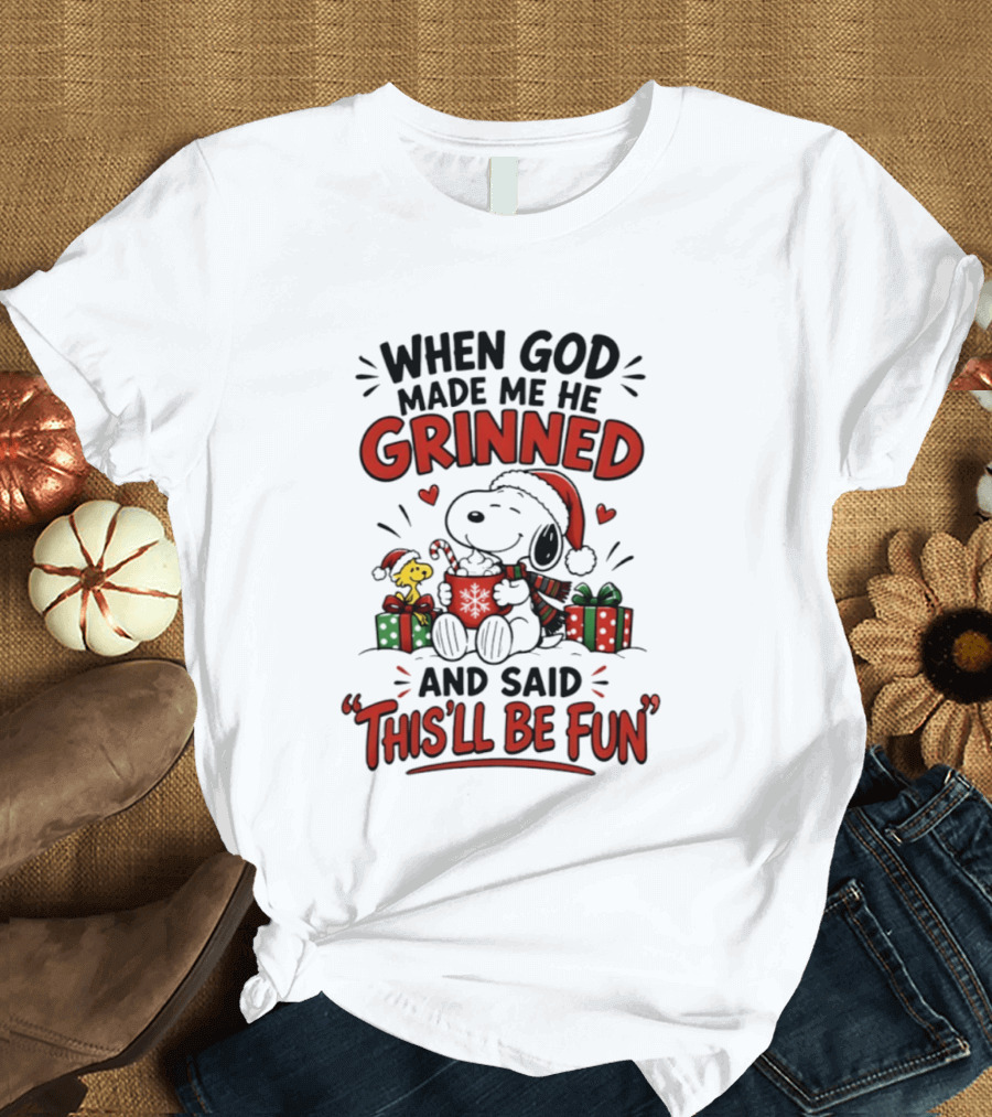When God Made Me He Grinned Snoopy Christmas Festive Fun 2026 T-Shirt