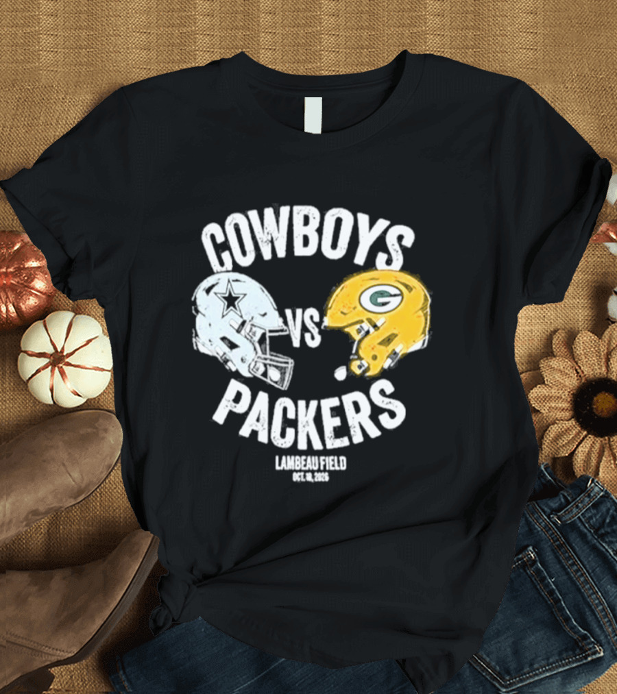 Cowboys Vs Packers Lambeau Field October 18 2026 Helmet Matchup T-Shirt
