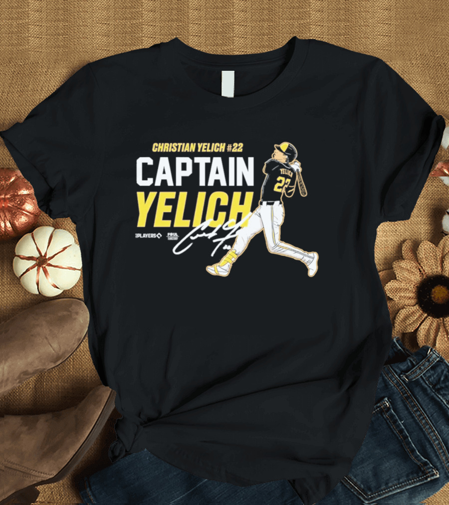 Milwaukee Brewers Christian Yelich 22 Captain Yelich Signature T-Shirt