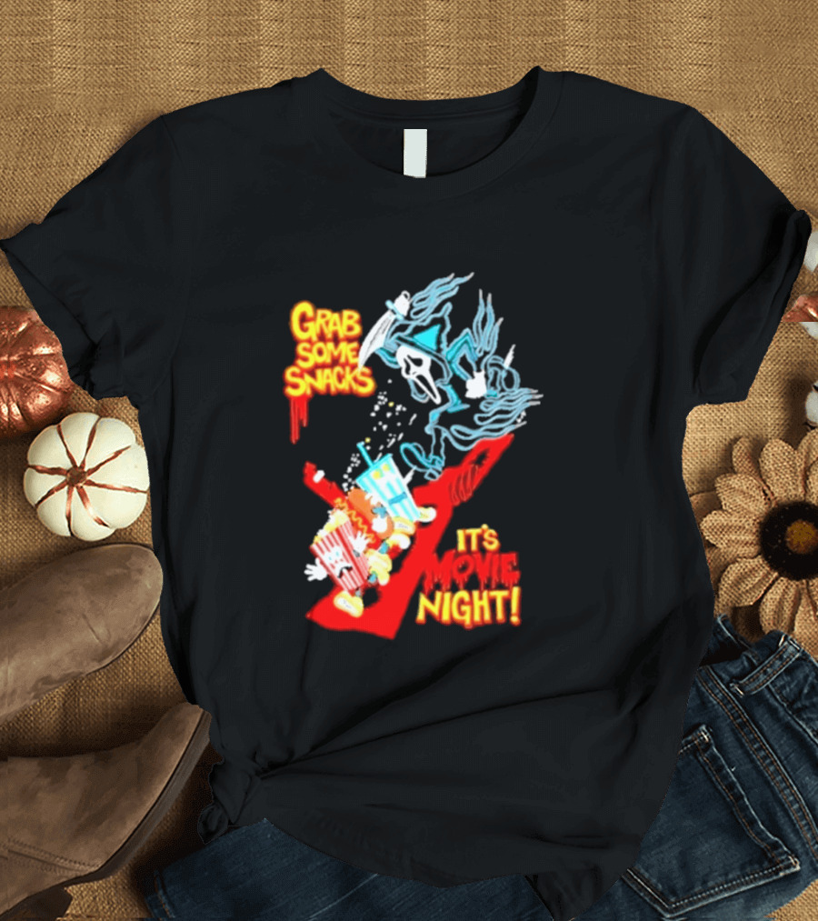 Grab Some Snacks Ghostface It's Movie Night Scream Halloween 2026 T-Shirt