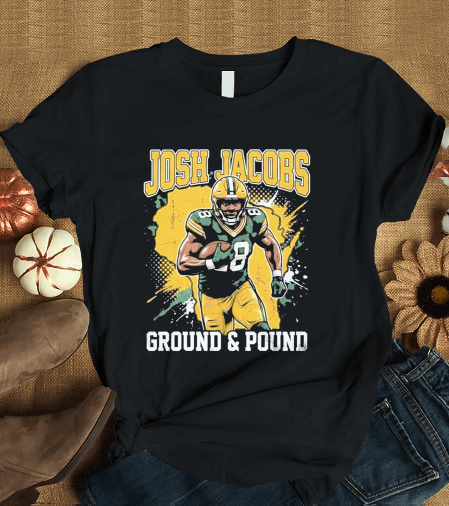 Josh Jacobs Ground & Pound Running Back Art Green And Gold Player T-Shirt