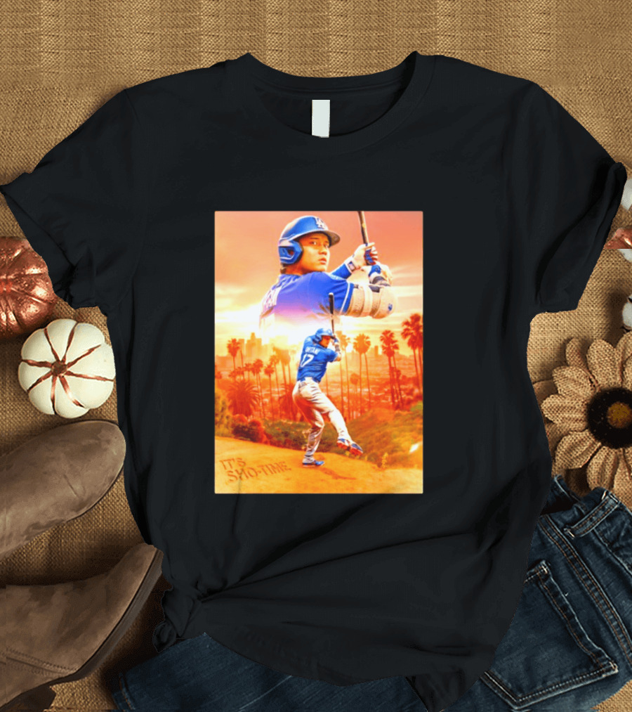 Shohei Ohtani Los Angeles Dodgers MLB It's Show Time Skyline Baseball Player T-Shirt