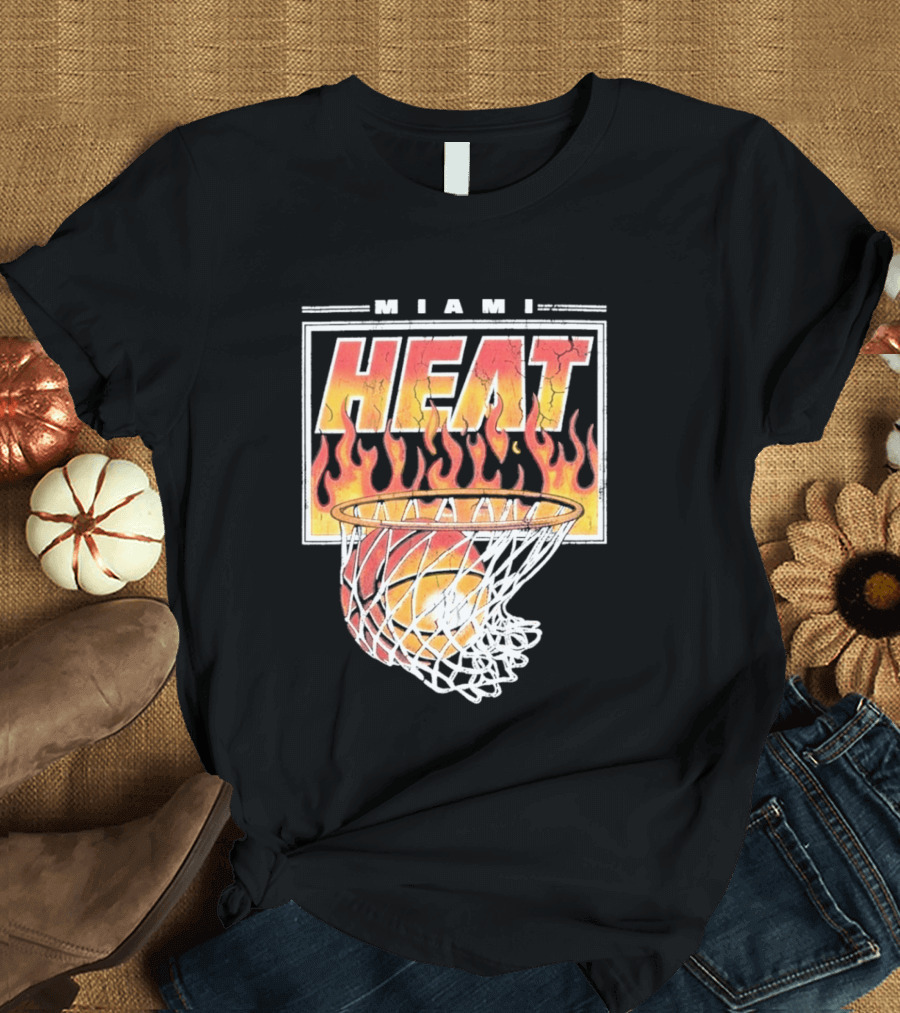 Miami Heat Flaming Hoop Basketball Fiery Dunk T-Shirt