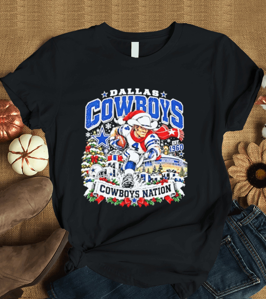 Dallas Cowboys Santa 1960 AT&T Stadium Christmas Cowboys Nation T-Shirt