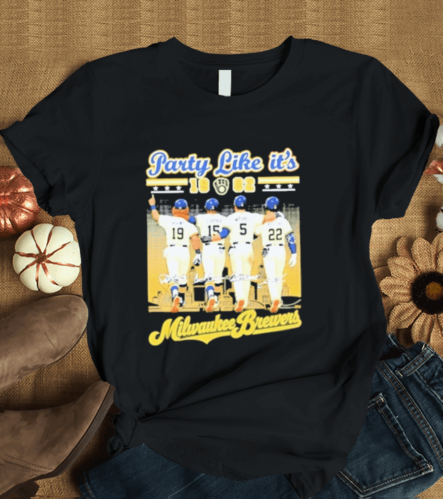 Party Like It's 1982 Milwaukee Brewers City Skyline Signatures T-Shirt