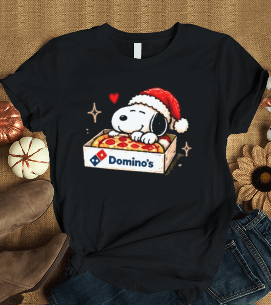 Dominos Pizza Snoopy Christmas Santa Hat Pizza Lovers T-Shirt