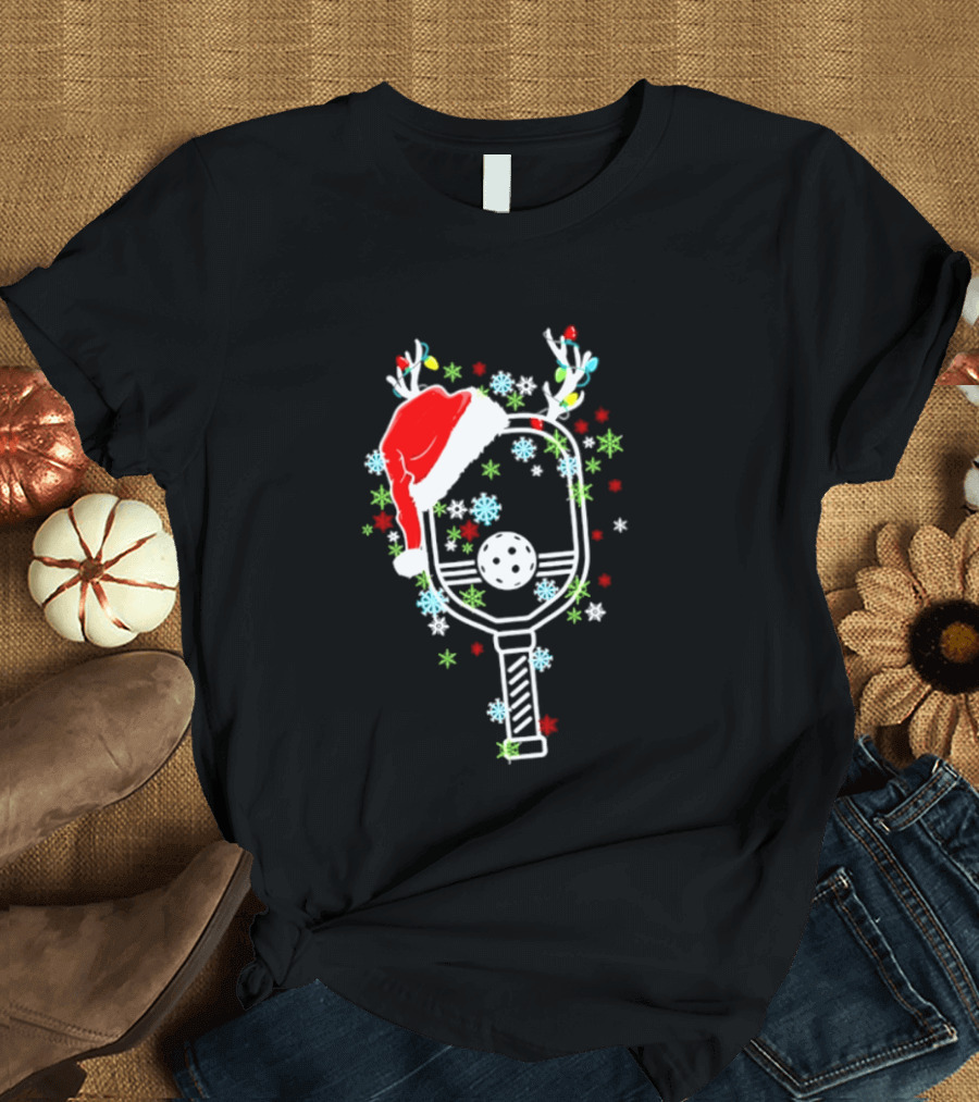 Pickleball Christmas 2026 Festive Paddle With Santa Hat And Holiday Decorations T-Shirt