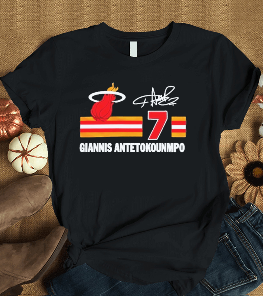 Giannis Antetokounmpo Miami Heat Number 7 Signature T-Shirt