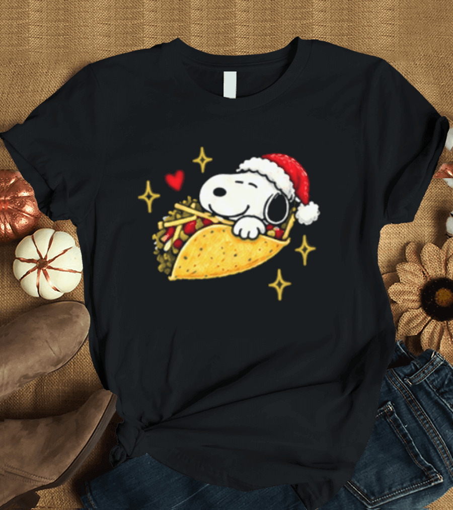 Taco Bell Snoopy Christmas Taco Lovers Festive Santa Hat T-Shirt