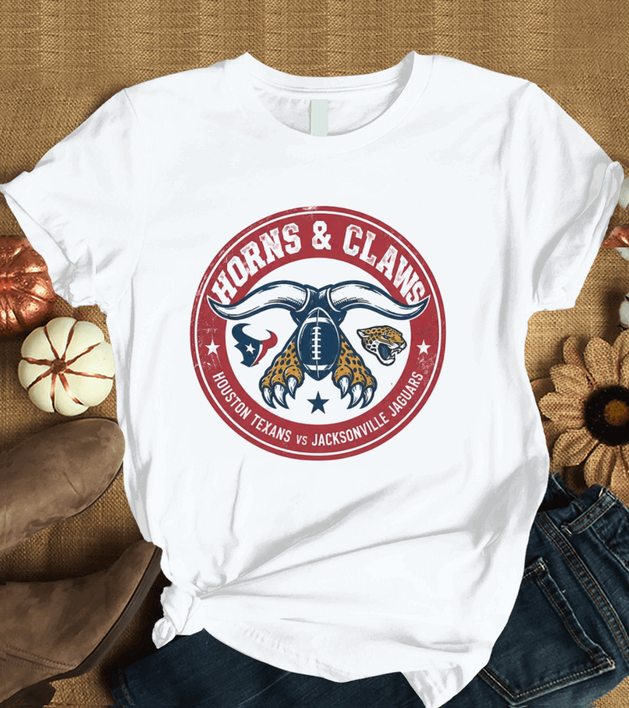 Horns & Claws Houston Texans Vs Jacksonville Jaguars 2026 Red Football T-Shirt