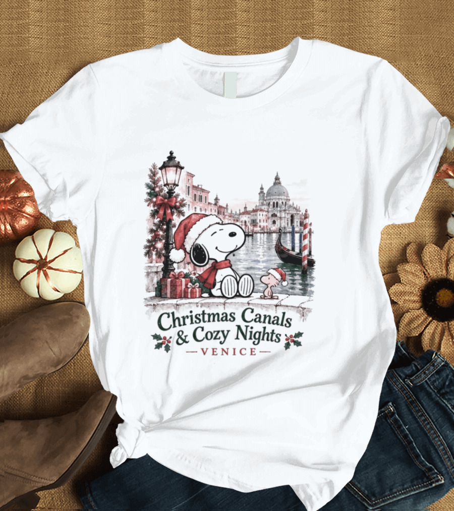Christmas Canals Cozy Nights Venice Snoopy T-Shirt