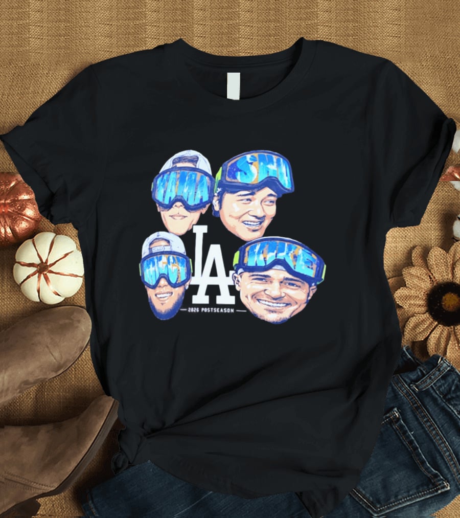 Los Angeles Dodgers 2026 Postseason Big Head LA Goggles MAMA SMILE MIKE T-Shirt