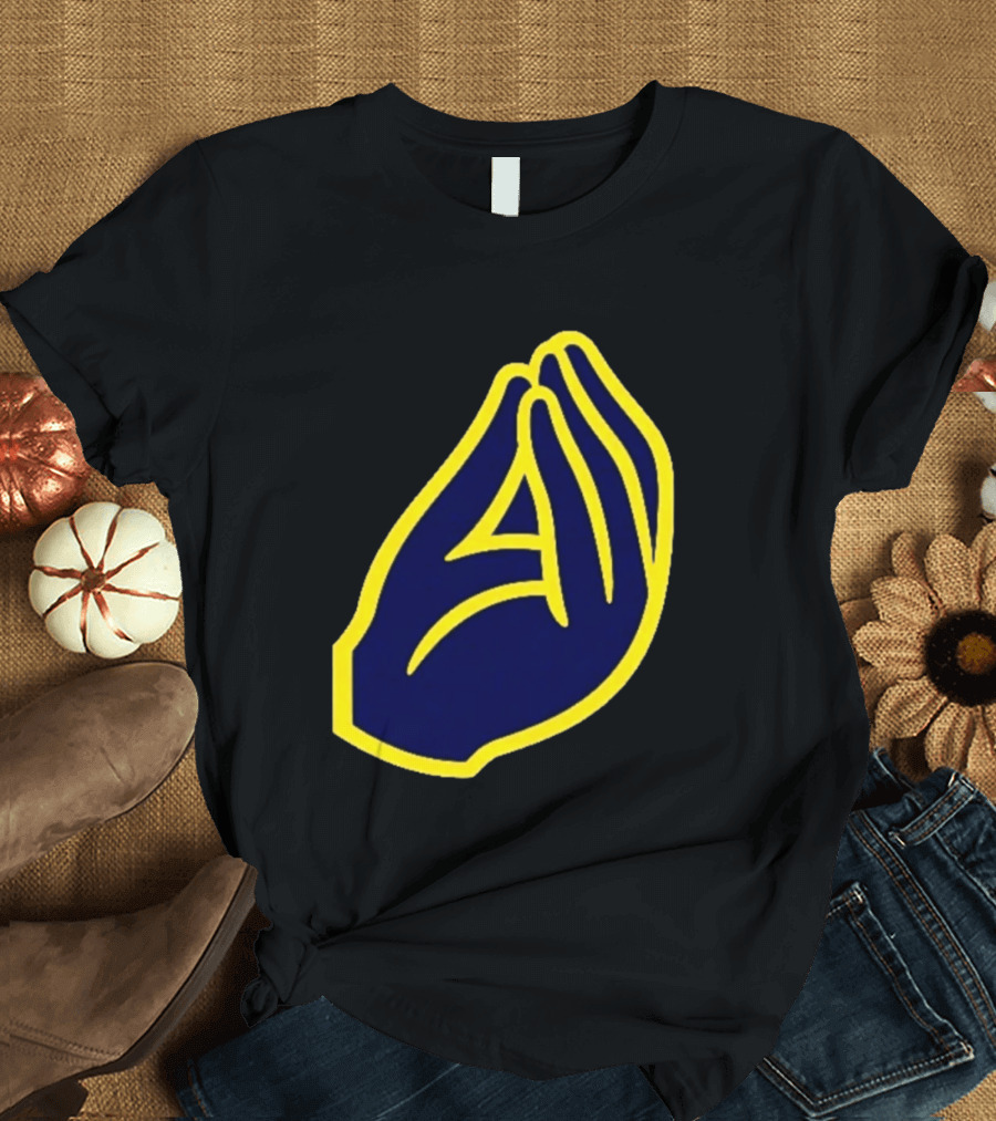 Milwaukee Yellow Indistinguishable Lettering Blue Enclosed Prayer Hands T-Shirt