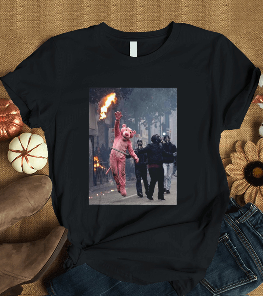 Pink Panther 2026 France Jump Amidst Protest Scene T-Shirt