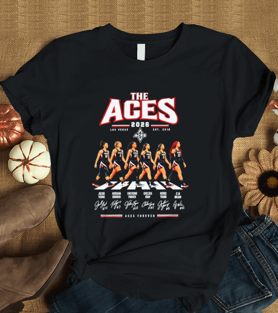 The Aces 2026 Las Vegas Team Abbey Road Aces Forever Signatures T-Shirt