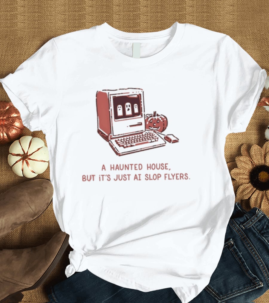 A Haunted House But It's Just AI Slop Flyers Vintage Computer Pumpkin T-Shirt