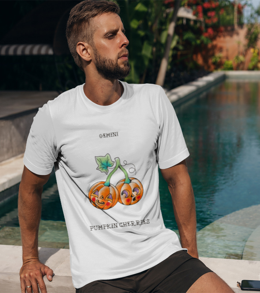 Gemini Pumpkin Cherries Zodiac 2026 Halloween Twins T-Shirt
