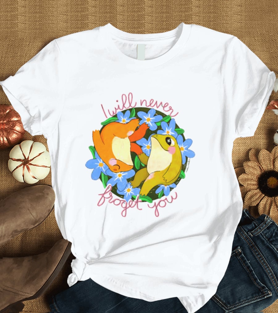 I Will Never Froget You Frog Toad Blue Flowers T-Shirt