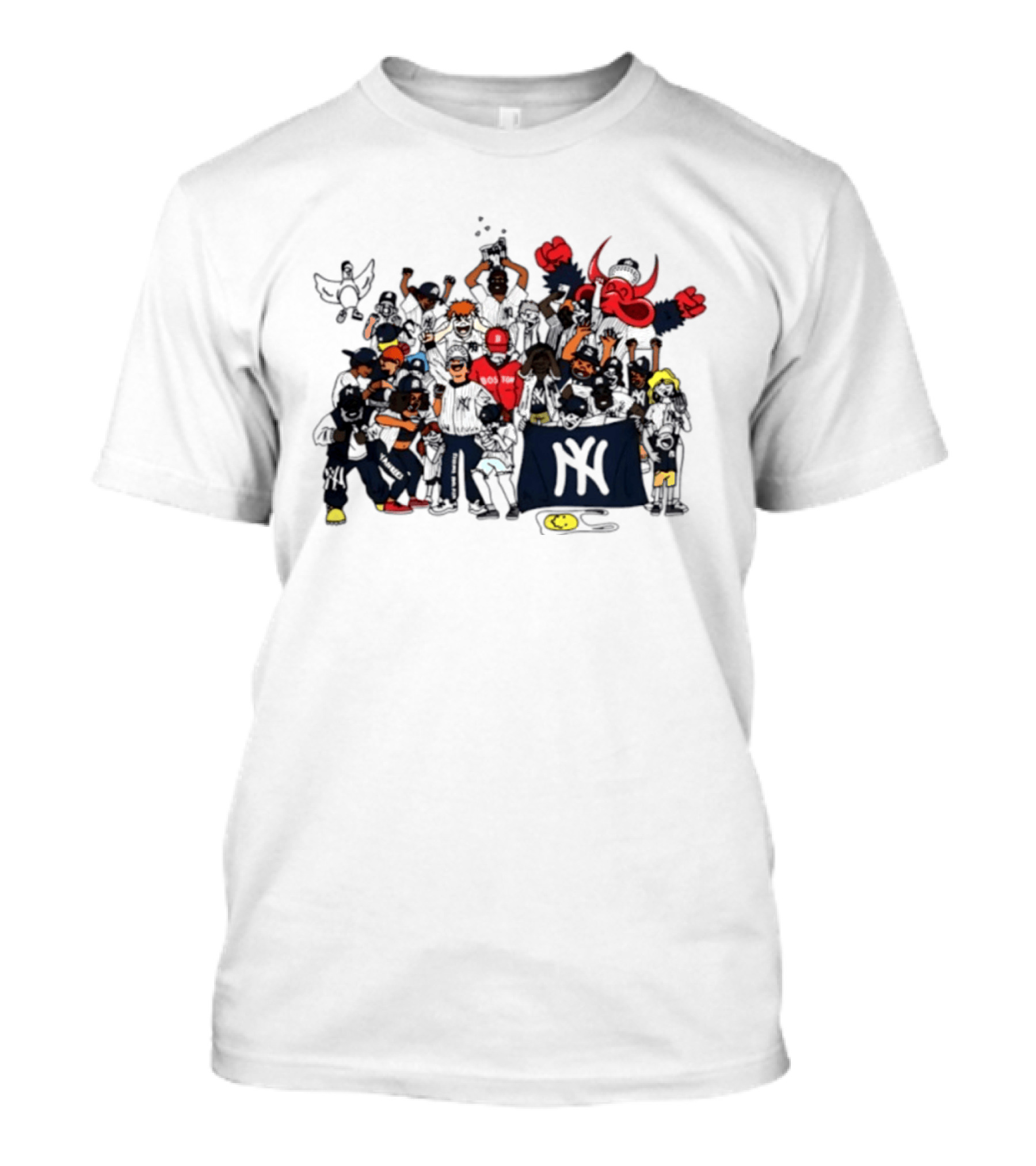 New York Yankees Fans Cartoon MLB Postseason 2026 Celebratory Group Scene T-Shirt