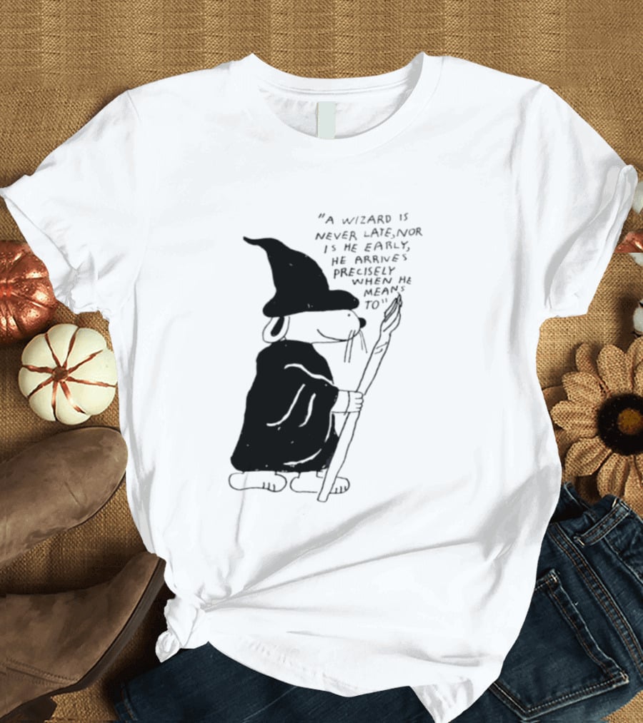 Snoopy Wizard Never Late Nor Early Arrives Precisely When He Means To T-Shirt