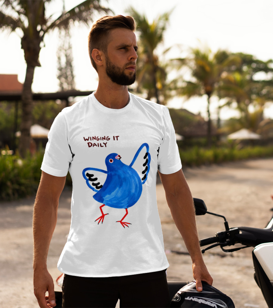 Winging It Daily Pigeon Cartoon Bird T-Shirt