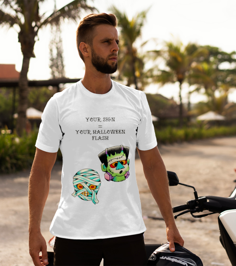 Your Sign Equals Your Halloween Flash Mummy Frankenstein Head T-Shirt