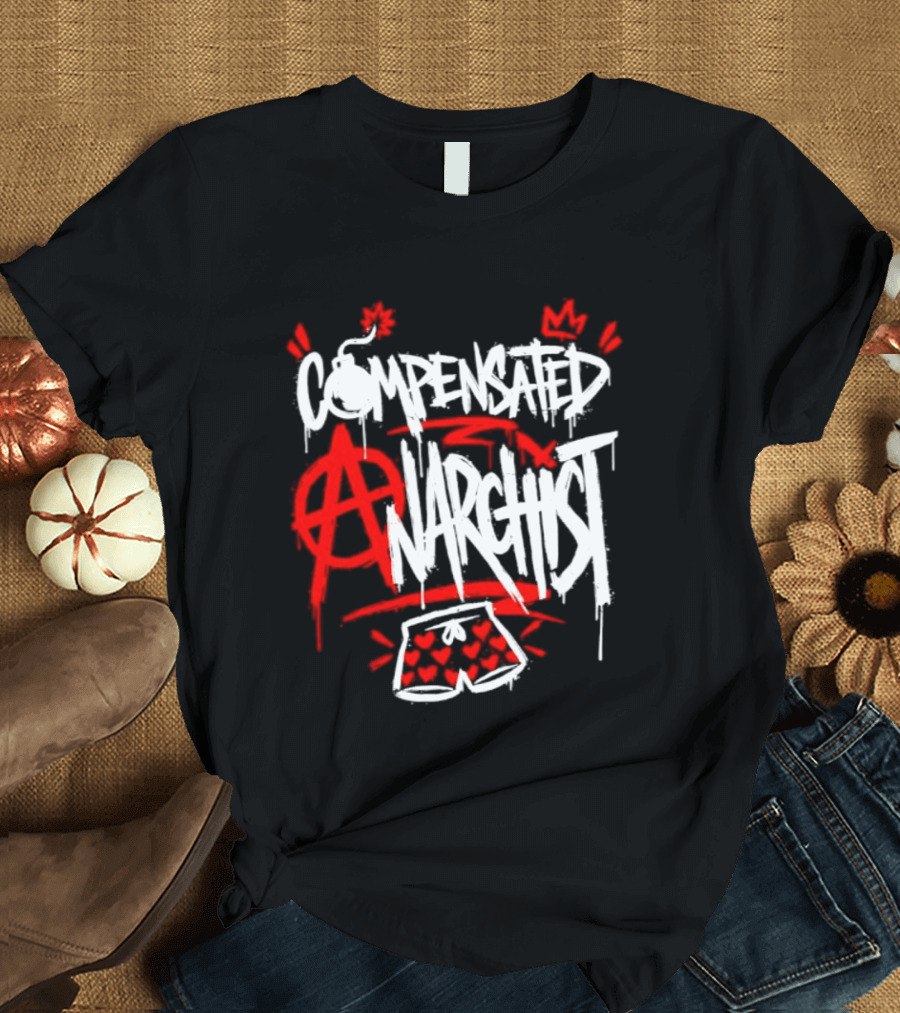 Compensated Anarchist With Bomb And Heart Shorts Graffiti Style Anarchism T-Shirt