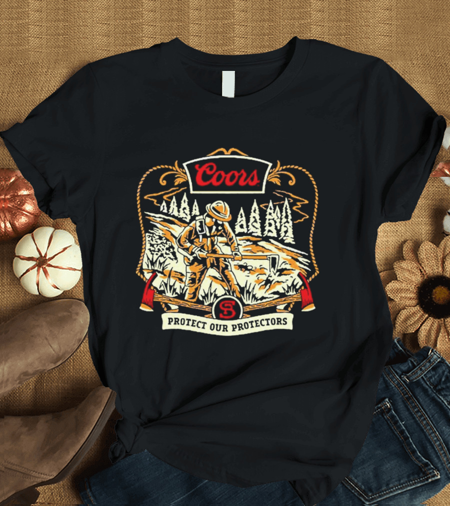Coors Protect Our Protectors Wildland Firefighter Forest Scene T-Shirt
