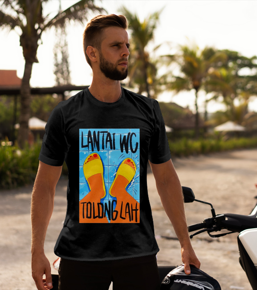 Lantai WC Tolong Lah Bathroom Floor Humor Yellow Sandals T-Shirt