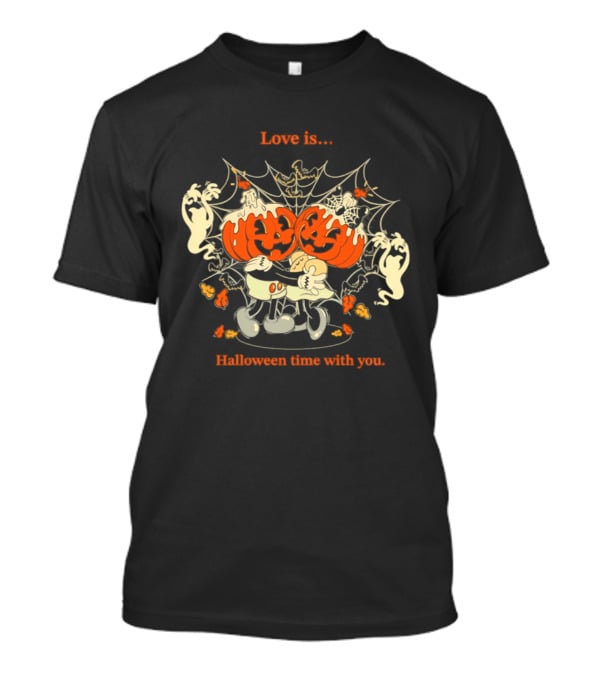 Love Is Halloween Time With You Pumpkin Couple Ghosts Webs T-Shirt