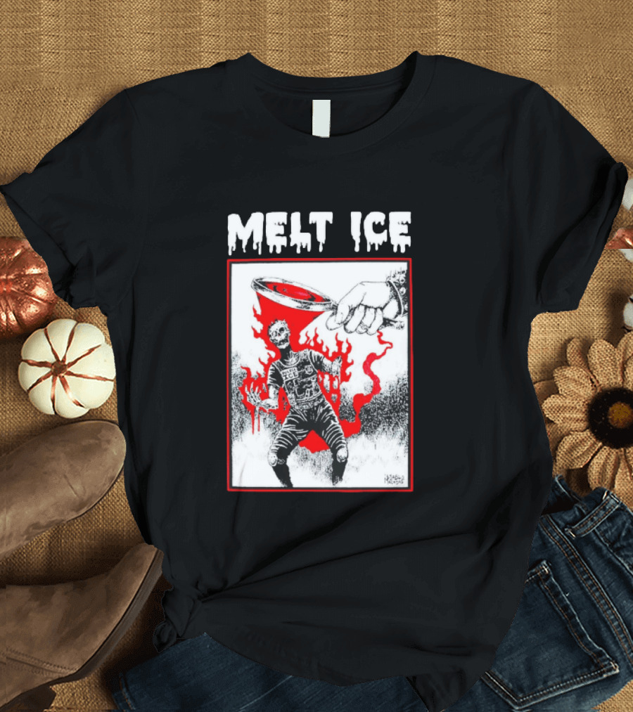 Melt ICE Anti Enforcement Art Black Melting Officer T-Shirt