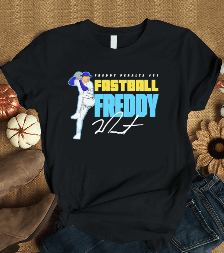Freddy Peralta #51 Fastball Freddy Signature Pitching Pose T-Shirt