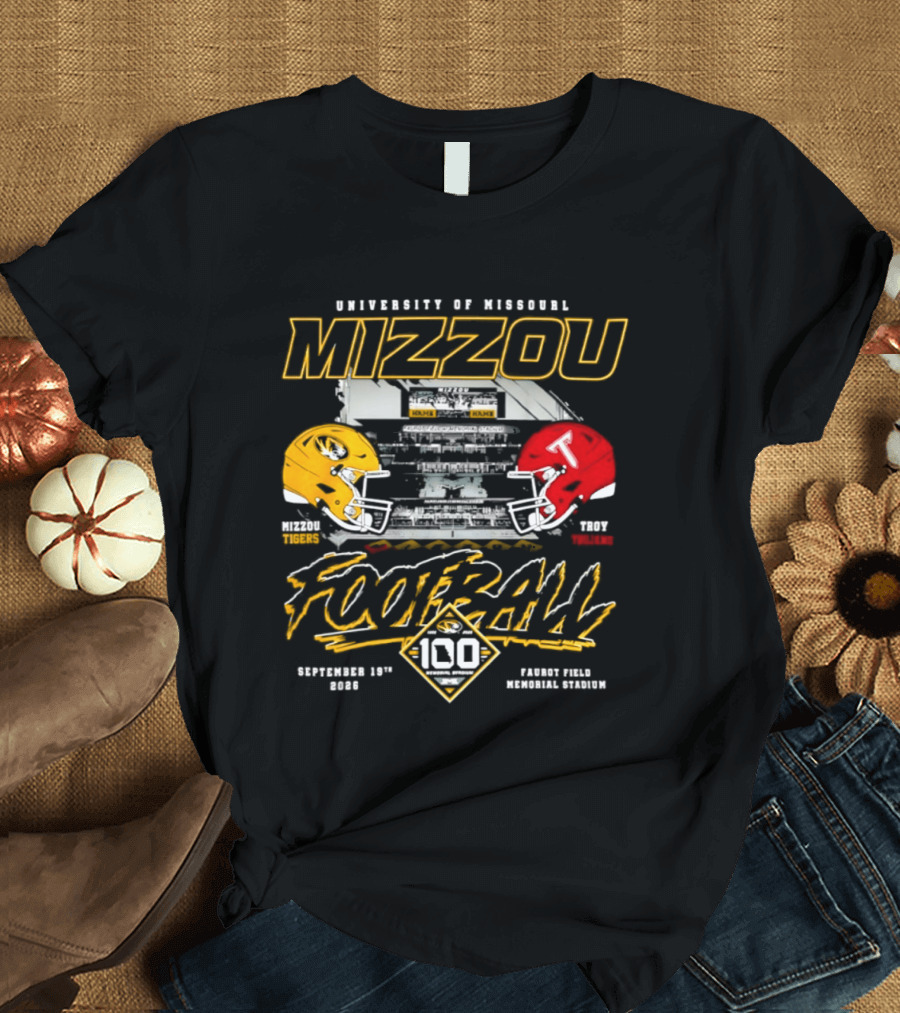 Mizzou Tigers Football Vs Troy Trojans Centennial Game September 19 2026 Faurot Field Memorial Stadium T-Shirt
