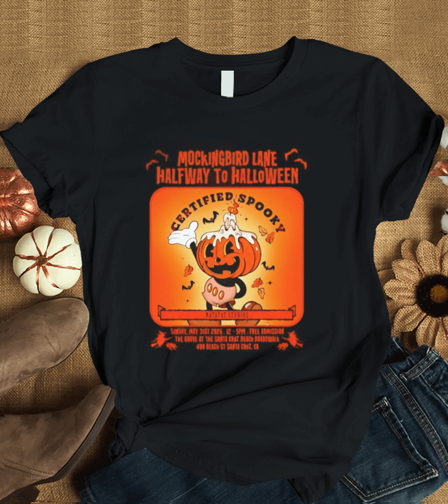 Mockingbird Lane Halfway To Halloween Certified Spooky Natatat Studios Vintage Cartoon Pumpkin T-Shirt