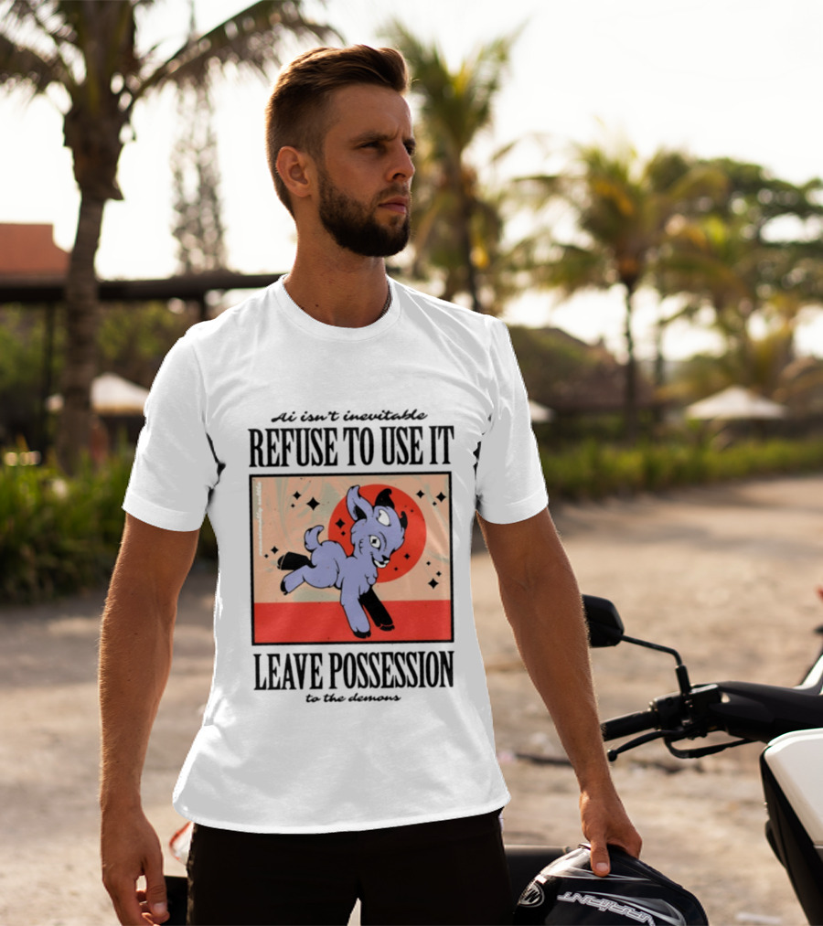 AI Isn't Inevitable Refuse To Use It Leave Possession To The Demons Vintage Style Creepy Cute Cartoon Goat T-Shirt