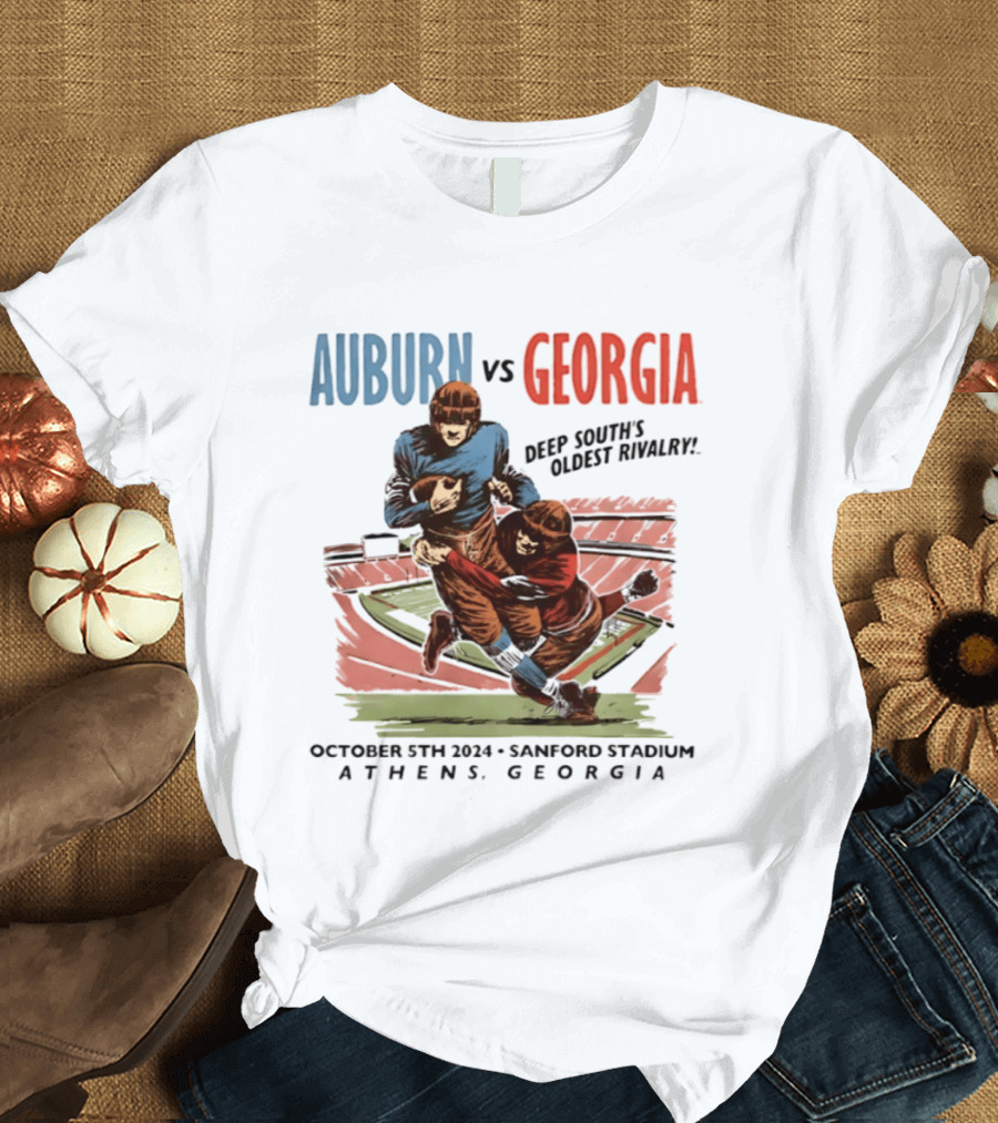 Auburn Vs Georgia Deep South's Oldest Rivalry October 5th 2024 Sanford Stadium Athens Georgia T-Shirt