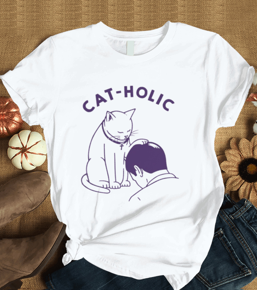 Cat Holic Cat Lover Bowing To Cat T-Shirt