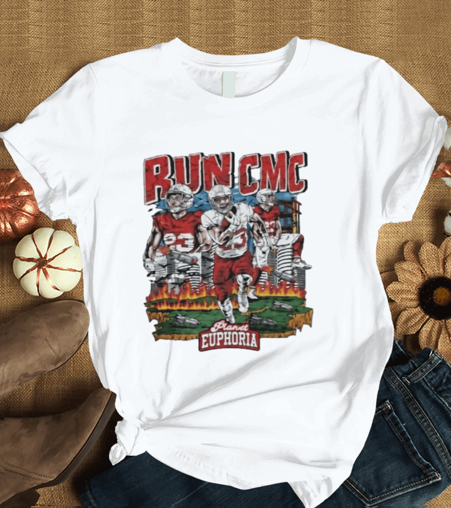RUN CMC Christian McCaffrey San Francisco 49ers Planet Euphoria T-Shirt
