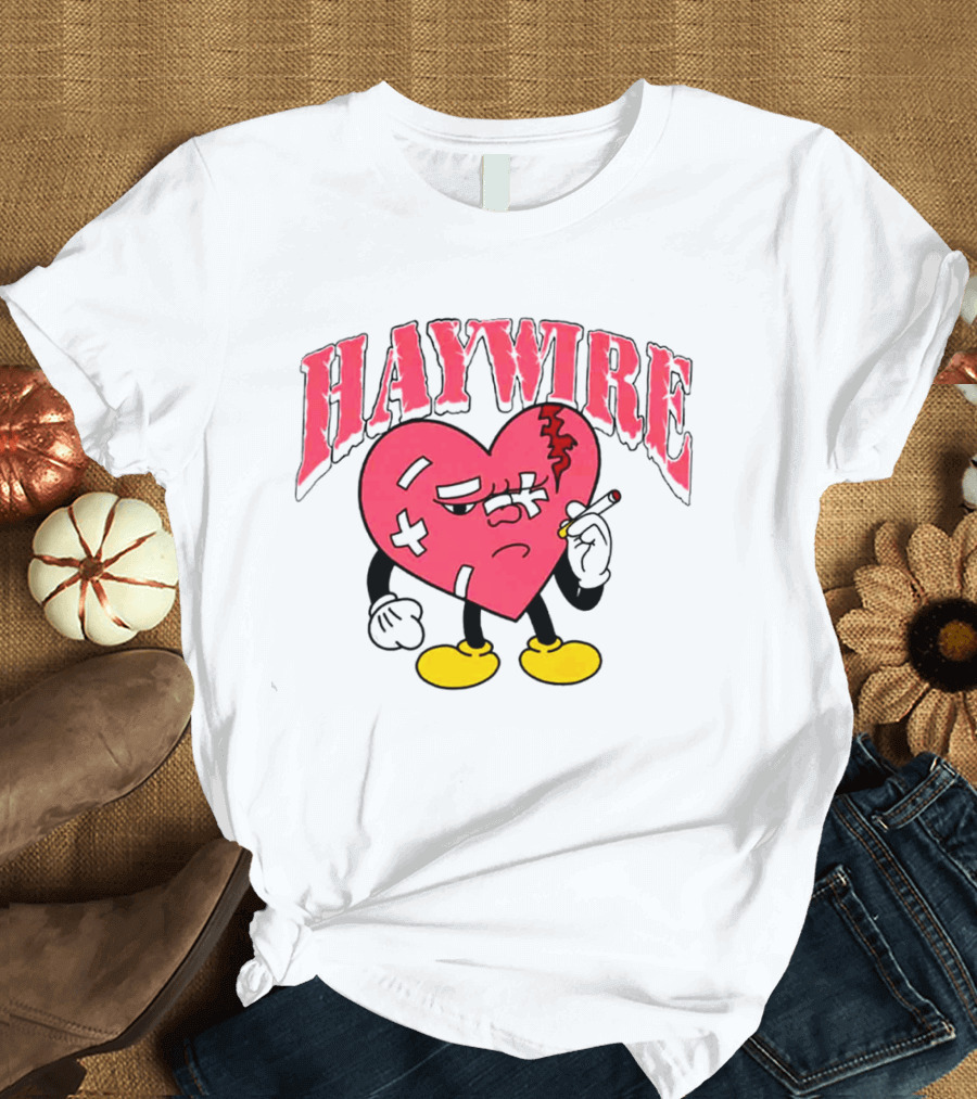 Haywire Heart Cartoon With Cigarette And Patches T-Shirt