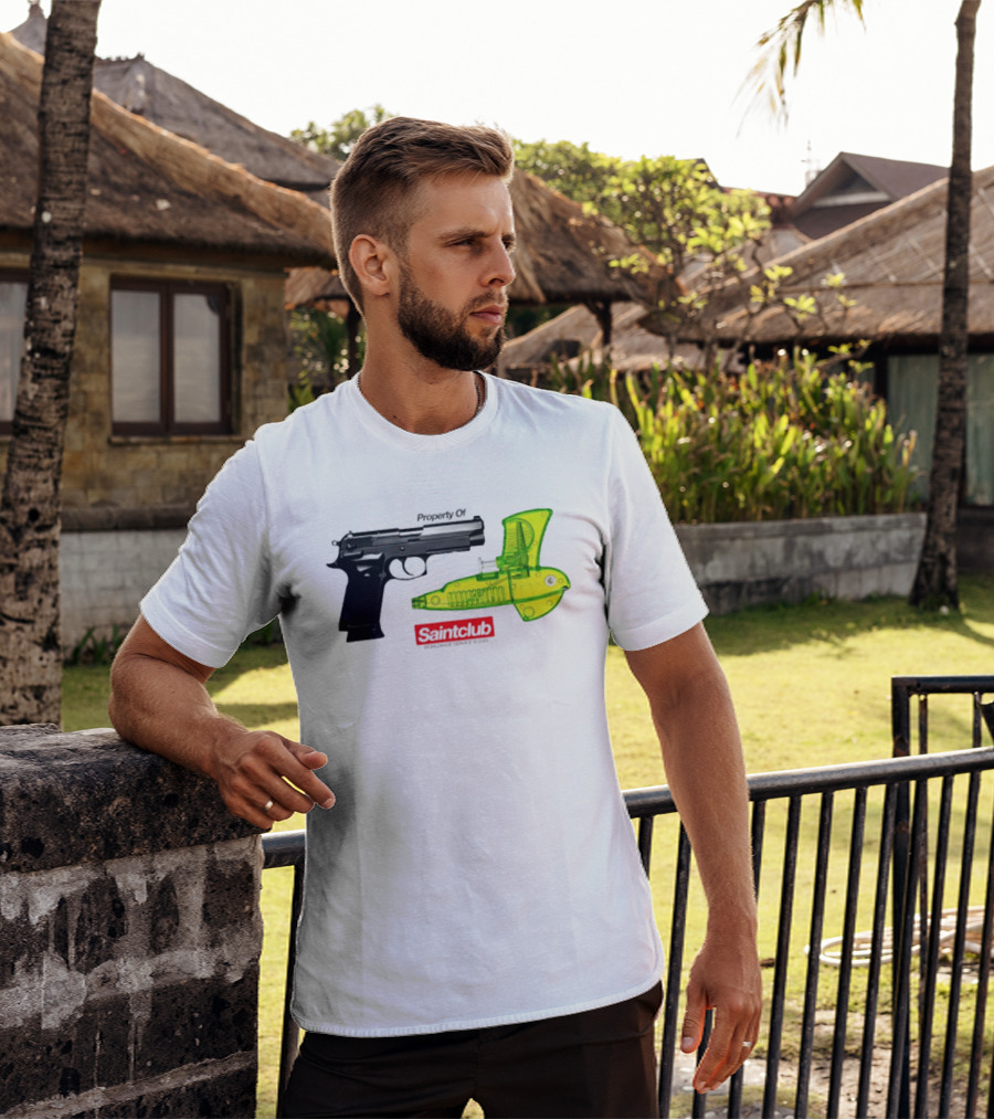 Pistol Property Saintclub Worldwide Service 2026 Black And Green Water Guns T-Shirt