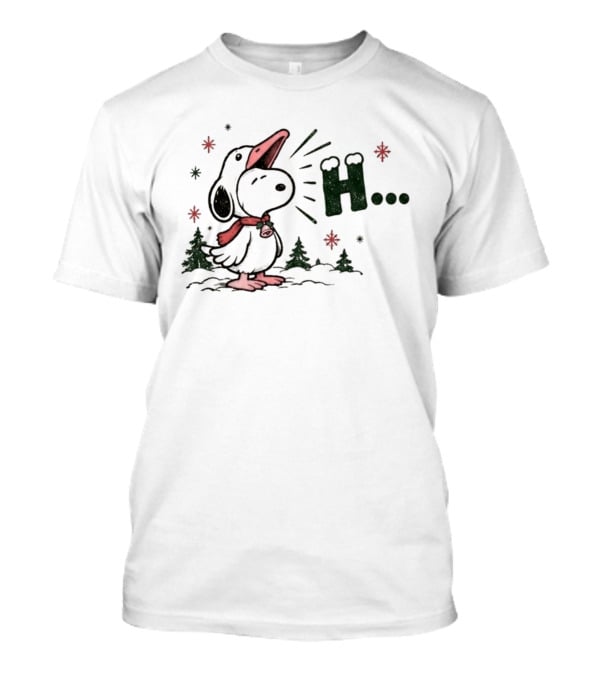 Silent Night Snoopy Goose Honk Red Scarf Snowflakes T-Shirt