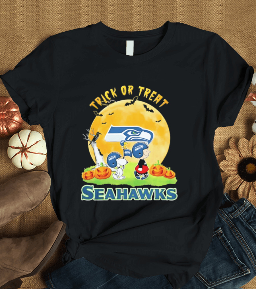 Seattle Seahawks Peanuts Trick Or Treat Halloween Abbey Road 2026 T-Shirt