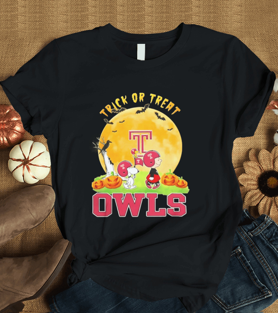 Temple Owls Peanuts Trick Or Treat Abbey Road Halloween T-Shirt
