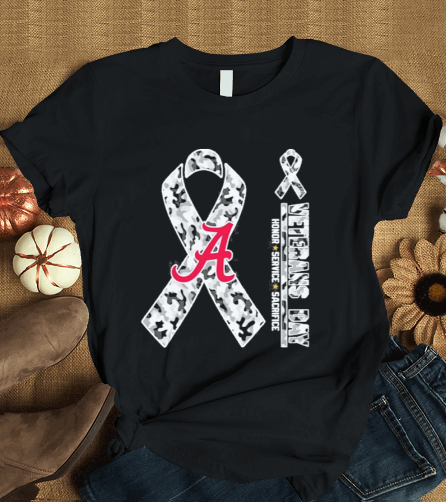 Alabama Crimson Tide Veterans Day 2026 Camouflage Ribbon Honor Service Sacrifice T-Shirt