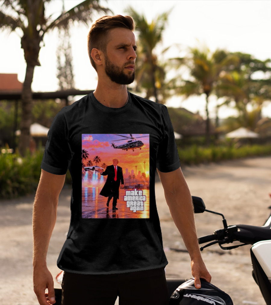 Make America Great Again Flying Cars Helicopter Sunset T-Shirt