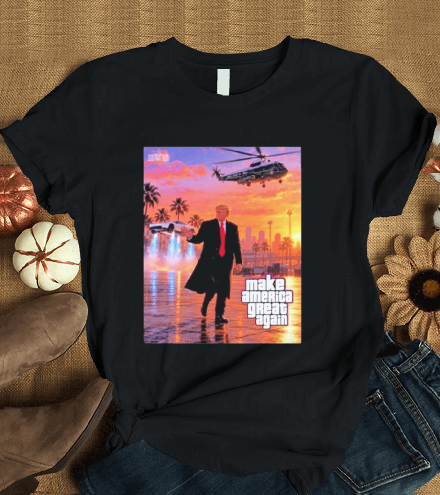Make America Great Again Flying Cars Helicopter Sunset T-Shirt