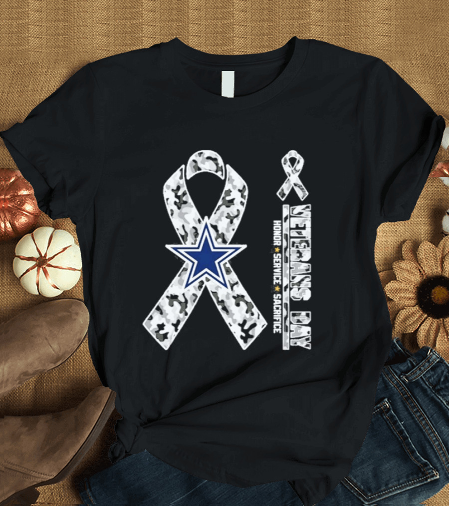 Dallas Cowboys Veterans Day 2026 Honor Service Sacrifice Camouflage Ribbon Star T-Shirt