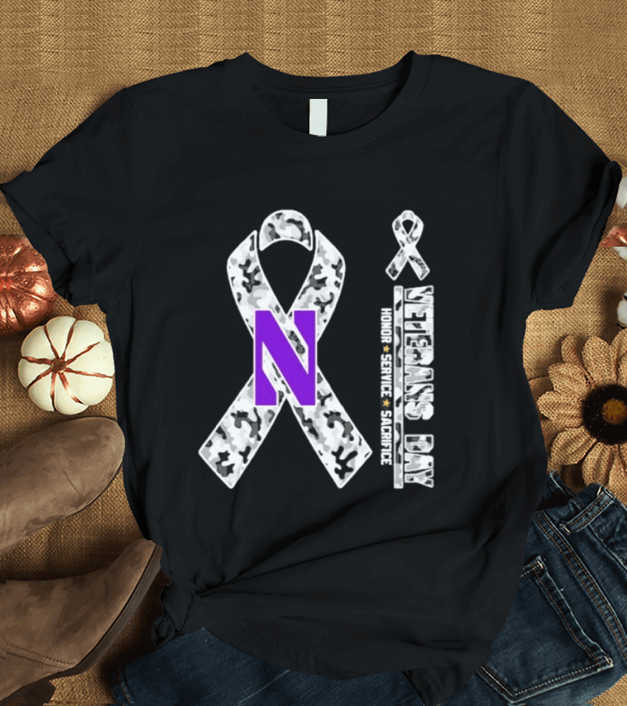Northwestern Wildcats Veterans Day 2026 Camouflage Ribbon Honor Service Sacrifice T-Shirt