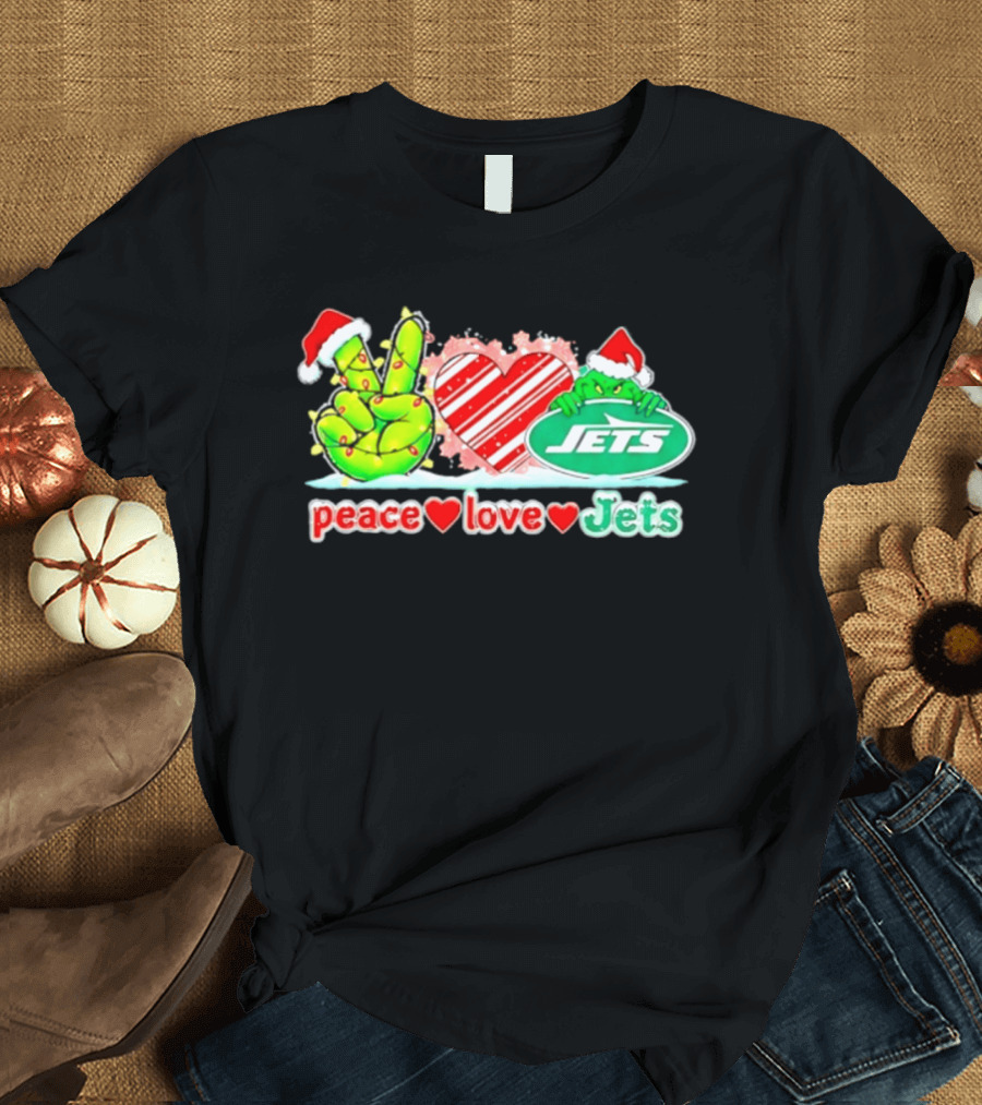 Peace Love Jets Christmas 2026 Grinch New York Football T-Shirt